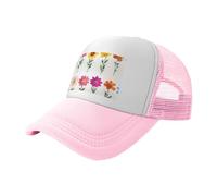 Gorra de béisbol de malla estampada negra con flores en orden, gorra de camionero transpirable, adecuada para pesca y senderismo, Rosa, L