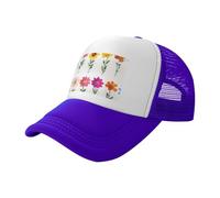 Gorra de béisbol de malla estampada negra con flores en orden, gorra de camionero transpirable, adecuada para pesca y senderismo, Morado, L