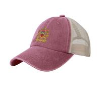 Gorra de béisbol de malla transpirable con insignia del Reino de Marruecos, decoración de tela vaquera enjuagada, gorra ajustable, protección solar de verano., rojo, Talla única