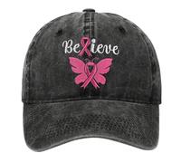 Gorra de béisbol de mezclilla con cinta rosa bordada para apoyar el cáncer, gorra de concienciación sobre el cáncer de mama con diseño de pico ajustable para mujeres, mes de concienciación ideal para
