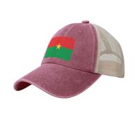 Gorra de béisbol de mezclilla lavada de malla ajustable con diseño Burkina Faso, bandera nacional ligera, transpirable, anti-UV, sombrero unisex, rojo, Talla única