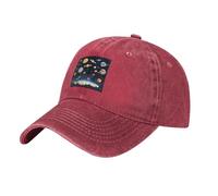 Gorra de béisbol de moda de Saturn Jupiter Earth de mezclilla negra unisex con ala doblada para viajes al aire libre, deportes, uso diario, rosso, Talla única