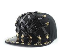 Gorra de Béisbol Gorra de béisbol con Visera Plana Estilo Hip Hop de Cuero Punk Deportes y Viajes (Color : Black3, Size : One Size)