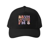 Gorra de béisbol Hermano, sobreviví a los Seis y Siete, Tengo Ocho años. Frase Divertida para niños. Texto Retro a Color. Sombrero para el Sol para Senderismo y Sombra al Aire Libre.