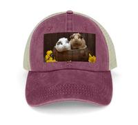 Gorra de béisbol hueca, diseño clásico de conejillos de indias, gorra de béisbol ajustable de algodón con visera deportiva, Rojo vino, One Size
