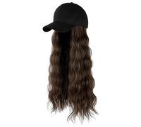 Gorra de béisbol larga ondulada y rizada con pelo y extensiones de pelo para mujer