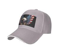 Gorra de béisbol negra con ala curvada y diseño de bandera de águila americana, sombrero de senderismo ajustable, se puede utilizar como sombrero de sol., gris, Talla única