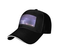 Gorra de béisbol negra con estilo casquette, estampado de tormenta de rayos, perfecta para vacaciones en la playa, deportes, viajes, actividades al aire libre, Negro, Talla única