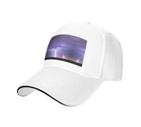 Gorra de béisbol negra con estilo casquette, estampado de tormenta de rayos, perfecta para vacaciones en la playa, deportes, viajes, actividades al aire libre, blanco, Talla única