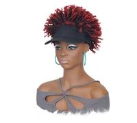 Gorra de béisbol negra con extensión de cabello afro corto y rizado, peluca sintética con coleta rizada y tupé for mujer 1BTBUG# 175 g