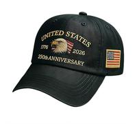 Gorra de béisbol patriótica del 250 aniversario bordada con águila calva 1776-2026, cuartel bicentenario de Estados Unidos, unisex, ajustable, Negro, Talla única