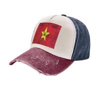 Gorra de Béisbol Retro de Mezclilla Lavada Vintage 100% Algodón con Estampado de Bandera de Vietnam,Bloque de Color Ajustable para Estilo Urbano. 1 One Size