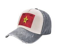 Gorra de Béisbol Retro de Mezclilla Lavada Vintage 100% Algodón con Estampado de Bandera de Vietnam,Bloque de Color Ajustable para Estilo Urbano. 3 One Size
