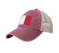 Gorra de béisbol/sombrero Trucker con diseño de Malta Bandera Nacional de Denim Lavado, de Material de malla, ajustable, protección solar, adecuada para el uso diario y los viajes., rojo, Talla única