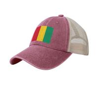Gorra de béisbol Trucker Dad de denim lavado protector solar con motivo de Guinea Bandera Nacional espalda de malla, apto para actividades al aire libre, proceso de lavado vintage, unisex., rojo