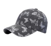 Gorra de béisbol vaquera con bordado de mariposa para mujer. Una marca de primavera de moda con visera ancha que acentúa la zona de los hombros y una pequeña pero fina. Una gorra de moda para hombre