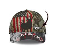 Gorra De Béisbol Wo Hunting Custom Name Wildlife Hunting with Deer and Vintage American Flag Gorras De Hombre Ajustable Gorra Trucker Transpirable Snapback Sombrero para Senderismo Pescar