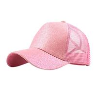 Gorra de camionero para cola de caballo con moños desordenados, gorra lisa con purpurina, unisex, gorra de rapé, rosa, Talla única