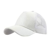 Gorra de camionero unisex con visera con purpurina lisa para cola de caballo, blanco, Talla única