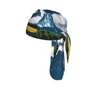 Gorra de ciclismo de ajuste ancho con estampado de paisaje con montañas y nubes, diadema de secado rápido, universal, elástica, para yoga, correr
