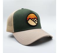 Gorra de con parche bordado de montaña y vintage, gorra con broche, visera curva y parte trasera de malla, gorra de senderismo ajustable para exteriores