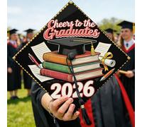 Gorra de graduación, celebración, libros vintage, diploma negro 2026, decoración de graduación, ideas para celebración, recuerdo del año de último año, 9.5 x 9.5 pulgadas