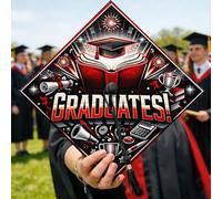 Gorra de graduación, fiesta de libros atrevidos, trofeo, graduación, rojo, senior 2026, decoración para fiestas, sesiones de retratos mayores, celebración, 9.5 x 9.5 pulgadas