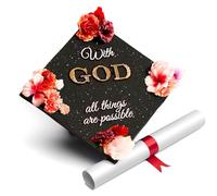 Gorra de graduación hecha a mano, regalo para ella, regalo de graduación, decoración de gorra de graduación, con Dios todas las cosas son posibles (negro)