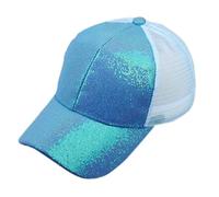 Gorra de niña con lentejuelas para el sol, gorra brillante para cola de caballo, moño, gorras de respeto para hombres, azul, Talla única
