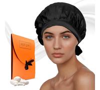 Gorra de Seda Negro Con Banda Elástica para Dormir - Gorro de Saten Reutilizable, Transpirable y Ajustable para Pelo Rizado Suave - Reducir la Fricción