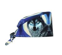 Gorra de trabajo con diseño de lobo bajo la luna, ajustable y se puede utilizar como gorra de chef, gorra deportiva o gorro de ducha, color negro