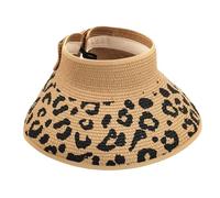 Gorra genérica para mujer, de paja, con estampado de leopardo, sombrero de sol de ala ancha con pajarita, capucha antiUV ajustable para verano, playa, jardín, sombreros plegables ligeros con arco