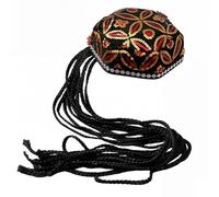 Gorra hexagonal con detalles trenzados y lentejuelas florales, sombrero uigur para teatro y festivales, sombrero hexagonal con trenza, disfraz de cosplay