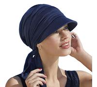 Gorra oncológica drapeada de algodón con Visera y protección Solar índice 50+ para Mujeres en Tratamiento con quimioterapia (Azul Oscuro)