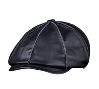 Gorra Plana de Cuero sintético para Hombre, Gorra de Vendedor de periódicos Gorra de Camionero Vintage Boina Gorra para Exteriores Gorra de Taxista Gorra de Panadero,Negro,L