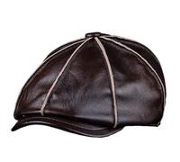 Gorra Plana de Cuero sintético para Hombre, Gorra de Vendedor de periódicos Gorra de Camionero Vintage Boina Gorra para Exteriores Gorra de Taxista Gorra de Panadero,Dark Brown,XL