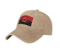 Gorra Vaquera Vintage, Gorra de béisbol Historia Y Cultura Patriótica Ajustable Unisex Gorras en Apariencia gastada Bandera De Angola Sombrero de Sol Clásica Lavada para Hombre Mujeres, Caqui