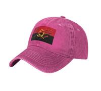 Gorra Vaquera Vintage, Gorra de béisbol Historia Y Cultura Patriótica Ajustable Unisex Gorras en Apariencia gastada Bandera De Angola Sombrero de Sol Clásica Lavada para Hombre Mujeres, Rojo Rosa