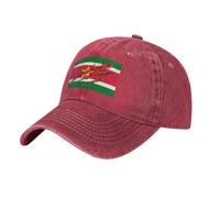 Gorra Vaquera Vintage, Gorra de béisbol Historia Y Cultura Patriótica Ajustable Unisex Gorras en Apariencia gastada Bandera De Surinam Sombrero de Sol Clásica Lavada para Hombre Mujeres, Rojo