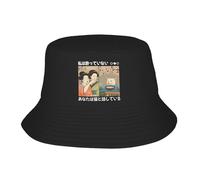 Gorras de béisbol Hombres y Mujeres, Mujer Japonesa Unisex grita a un Gato Sombrero de Cubo Kawaii Cat Printed Plegable Sombreros de Pescador Gorras de Verano