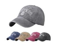 Gorras de béisbol Vintage de algodón Lavado para Mujeres y Hombres, Classic Route 66 Bordadas, protección Solar, Gris, Medium/Large