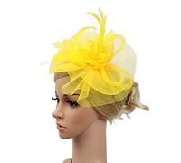 Gorras de béisbol Y Pen Ribbons Malla Mujer Sombrero Plumas Moda Boda Fascinator N Fiesta Gorras de Béisbol, amarillo, talla única