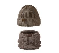 Gorras de calavera de invierno de moda con polaina para el cuello, conjunto de invierno para clima frío, al aire libre, esquí, camping, gorro, forro grueso, gorro de punto y bufanda, caqui, Talla
