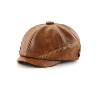 Gorras de Cuero PU for Vendedor periódicos, Gorros cálidos Invierno for Hombre, Boina Retro Informal sólida, Sombrero Octogonal, Gorras Planas Moda(Light Brown)