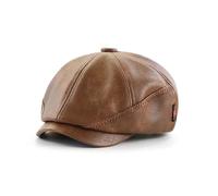 Gorras de Cuero PU for Vendedor periódicos, Gorros cálidos Invierno for Hombre, Boina Retro Informal sólida, Sombrero Octogonal, Gorras Planas Moda(Dark Brown)