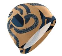 Gorras de natación para mujer con diseño de escudo de serpiente de arte abstracto, marrón, azul marino, para adultos, pelo corto, impermeable, protección del cabello y reducción de arrastre. Gorras de