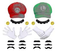Gorras y sombreros de Mario y Luigi para cosplay - Guantes, bigotes y botones de Super Mario Bros.