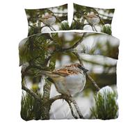 Gorrión Funda Nórdica Cama 90 Juego, Reversible Microfibra Juegos Cama Estilo Documental Natural Funda Edredon 150×220 y 2 Fundas 50x75, con Cremallera, Apto Hombres y Mujeres KF885