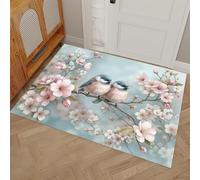 Gorrión Montaña Rama Cerezo Felpudo para Entrada Exterior - Alfombras con Estampado Romance Primavera Felpudo de baño Lavable, Rosa alfombras de baño Finas Que caben Debajo de la Puerta, 45 x 75 cm