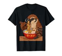 Gorrión Ramen Japonés Divertido Pájaro Comiendo Fideos Anime Otaku Camiseta